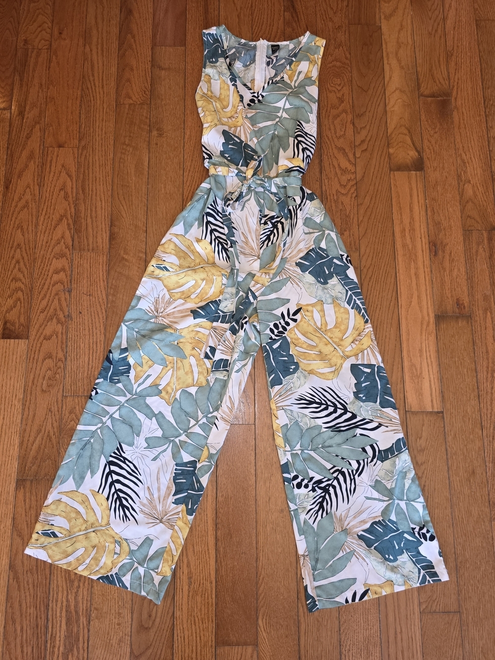Tropical Leaf Wide-Leg Jumpsuit in Yellow & Green